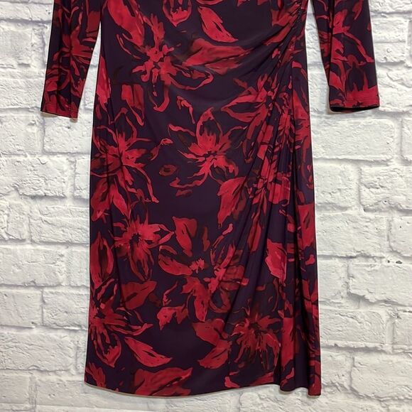 Lauren Ralph Lauren 3/4 Sleeve Floral V Neck Midi Dress Size 8 - Picture 4 of 11